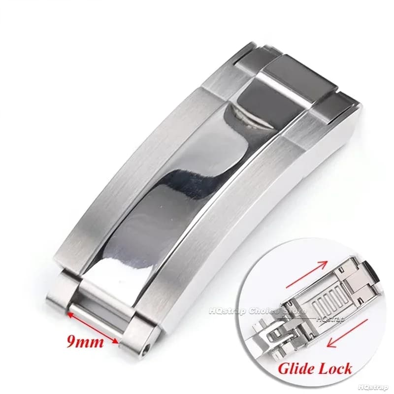 9mm Watch Band Glide Clasp for Rolex DAYTONA SUBMARINER GMT Yacht-Master Stainless Steel Fine-tuning Pull Button Watch Buckle
