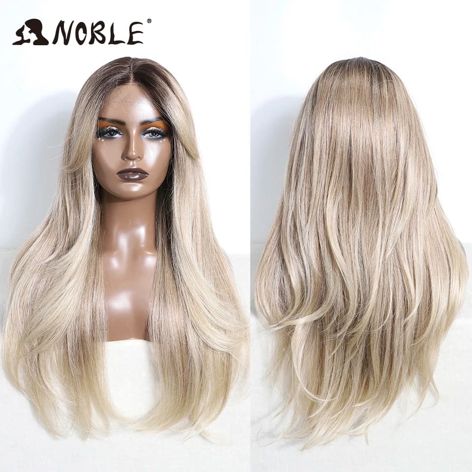 Noble Synthetic Lace Front Wig 26" Straight Ombre lace Wig  Cosplay White Wig Blonde Wigs For Women Lace Wig synthetic Lace Wig