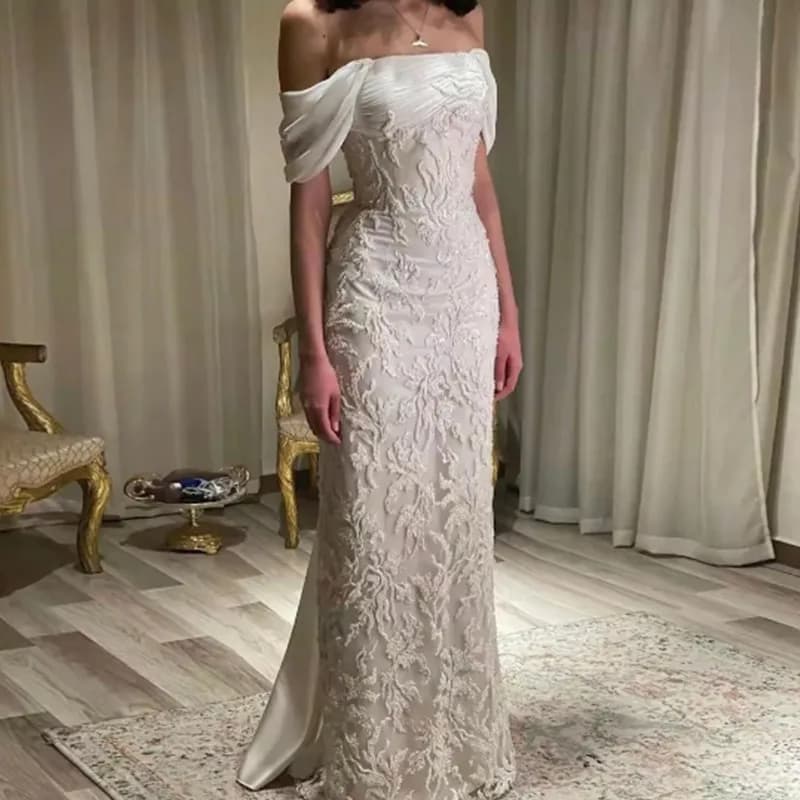 Aleeshuo Exquisite Mermaid Evening Dresses Off The Shoulder Prom Dress Appliques Beading Backless Party Dresse Formal Customized