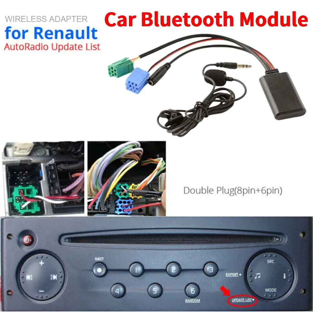 New Car Bluetooth Module AUX Adapter with MIC Handsfree Audio MP3 Music Adapter AUX Audio Cable for Renault Update List Radio