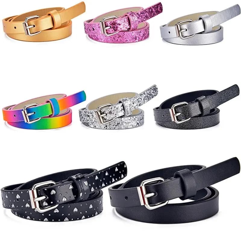 1pc New Children's Belt Fashion Glitter Thin Belt Casual Trend Youth Belt Primary School Boys and Girls' Belts Jeans Short Belt