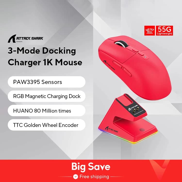 X6 Lightweight Wireless Gaming Mouse with 3 Mode Wired 2.4G BT5.2 Up to 26K DPI RGB Backlight Charging Base for Laptop Deskbtop