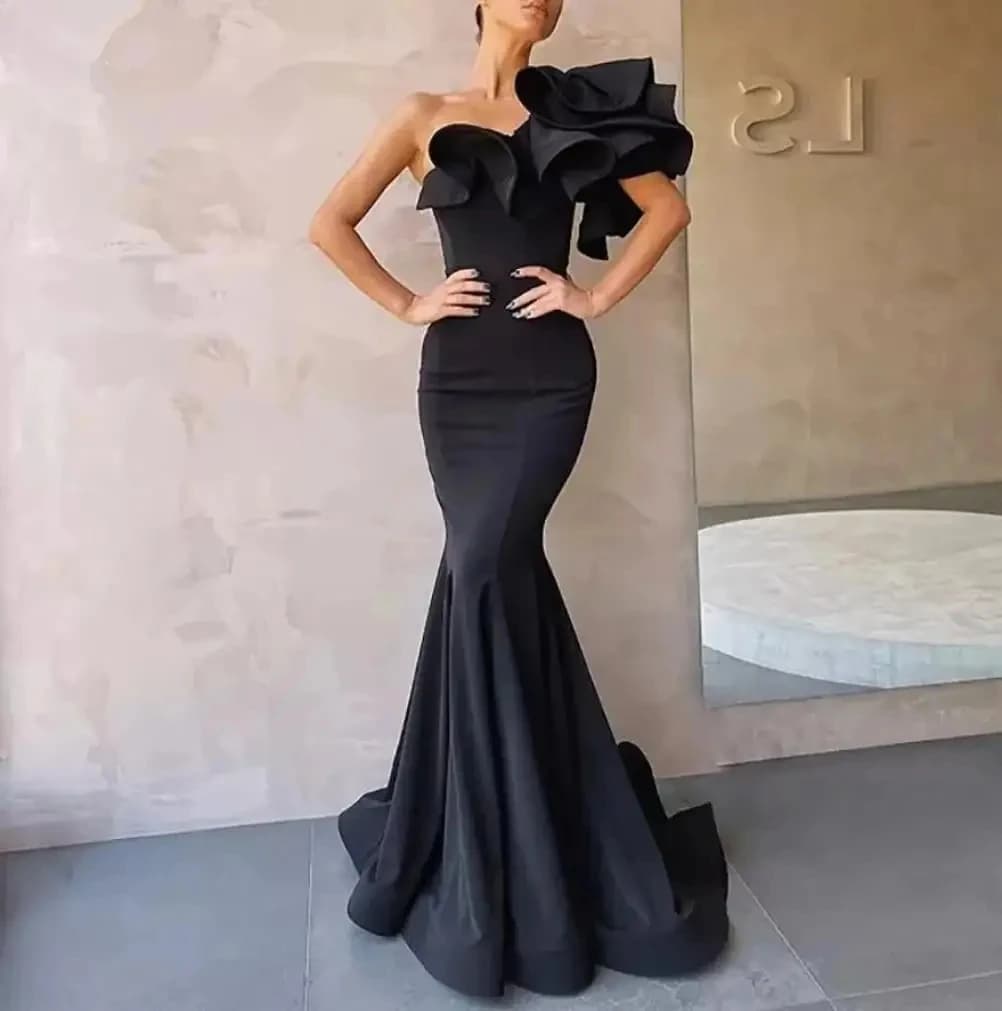 2025 Elegant Mermaid Black Long Prom Dresses for Women Luxury Satin One-shoulder Simply Formal Party Celebrity Bridesmaid Gowns