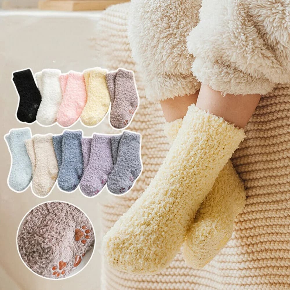 Breathable Baby Socks Comfortable Baby Boys Girls Non-slip Coral Fleece Kids Toddler Lovely Plush Fluffy Socks