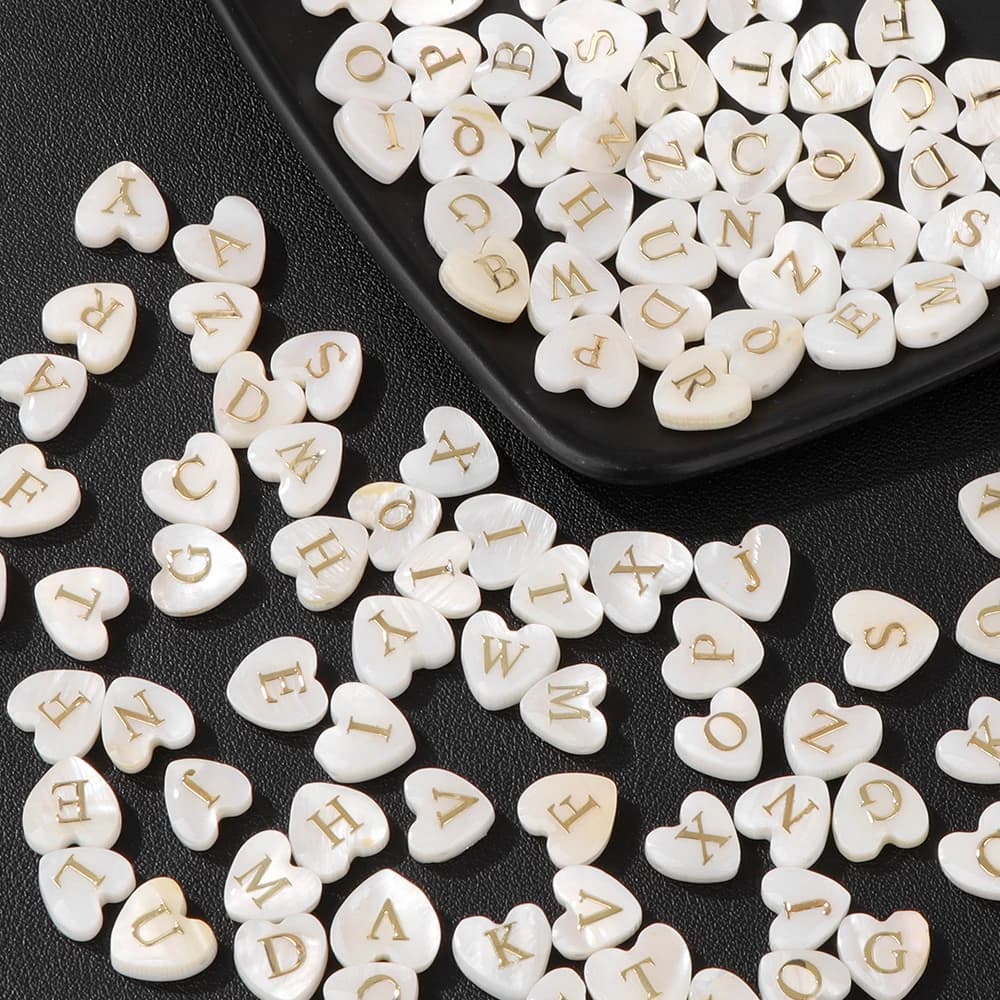 Heart Freshwater Shell Alphabet Beads 26 English Letters White Mother of Pearl Loose Beads for Jewelry Making DIY Bracelet
