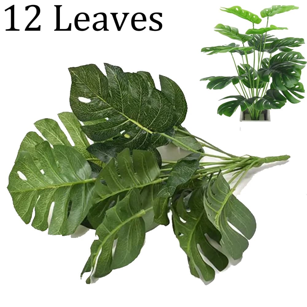 12 leaves Artificial Plants Green Palm Leaves Monstera Home Garden Living Room Green Plastic Palm Leafs Fake Plant
