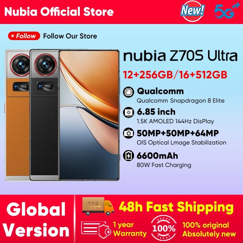 [2025 World Premiere] Nubia Z70S Ultra Global Edition Snapdragon 8 Elite 6.85-inch 1.5K 120Hz OLED 6600mAh 80W 64MP+50MP IP69