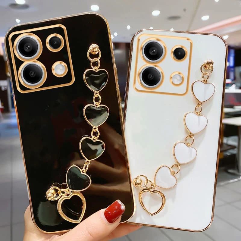 For Xiaomi Redmi Note 13 Pro 4G Plus 5G Luxury Plating Love Heart Bracelet Chain Case On Mi Poco X6 M6 Note13 13pro Band Cover