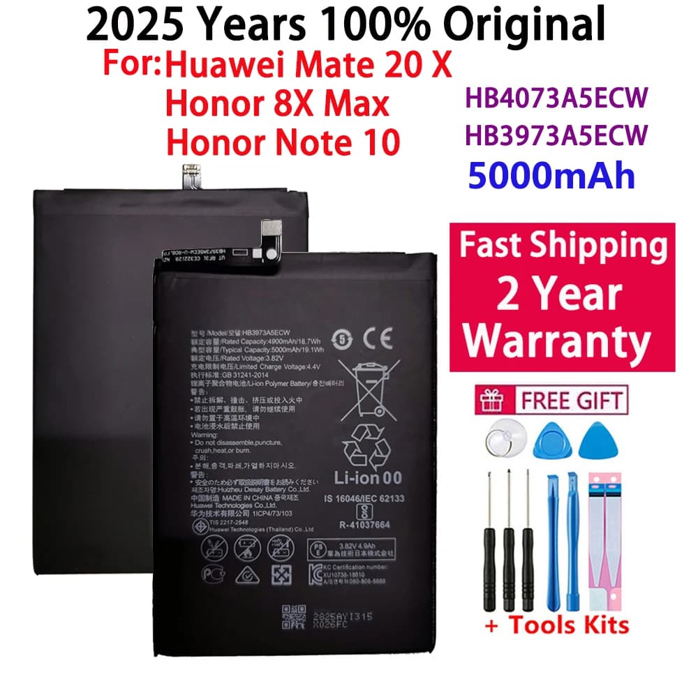 100% Original 5000mAh HB3973A5ECW Battery For Huawei Honor Note 10 RVL-AL09 RVL-AL10 Mate 20 X 20X Mate20X EVR-AL00 Honor 8X Max