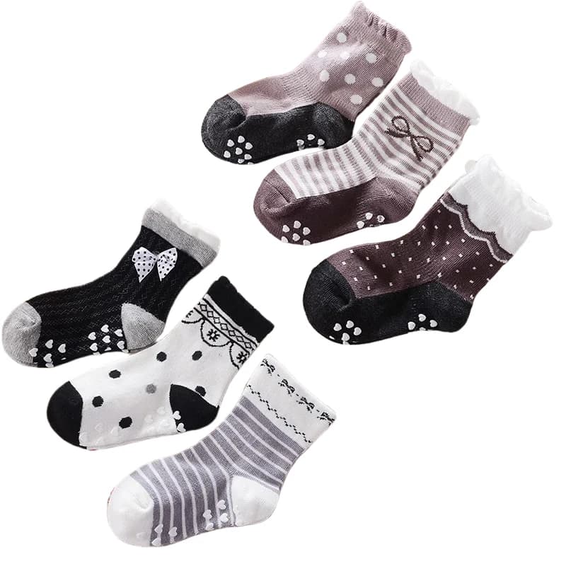 3 Pairs/set Socks For Baby Girl Anti Slip Cute Bow And Dot Loose Top Kids Girls 1-2/2-3/3-5 Years Short Cotton Socks