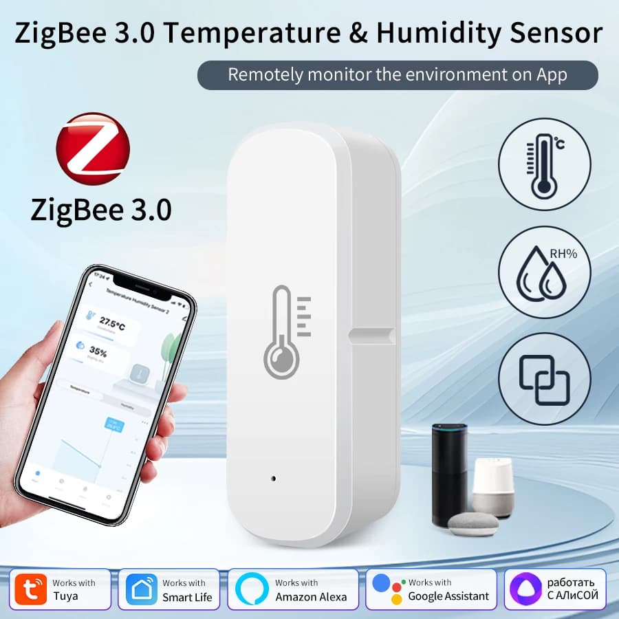 Zigbee Temperature Humidity Sensor Home Indoor Hygrometer Thermometer Smart Life App Remote Monitor Work With Alexa Zigbee2MQTT