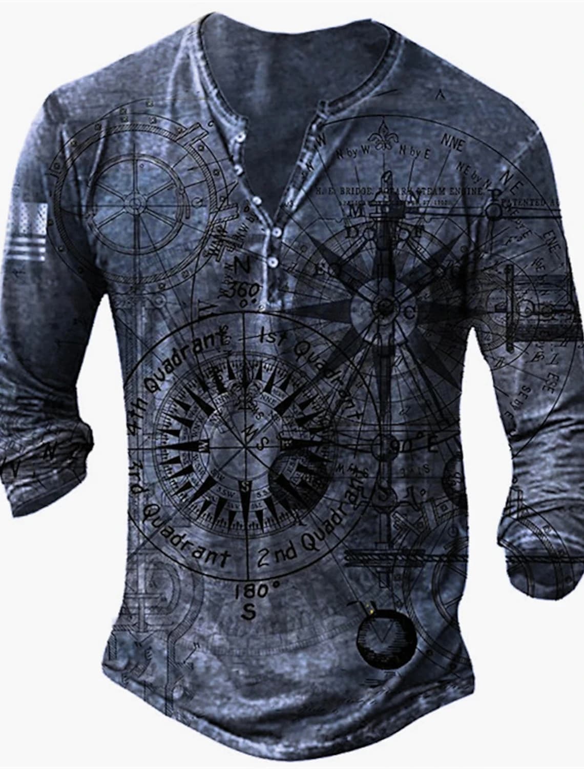 Compass 3D Vintage Button-Down V-Neck Short Sleeve Goth T-Shirt Men Oversized Top Men Punk Street Wear Brazilian Spanish T-Shirt