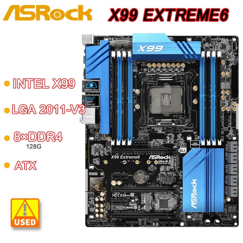 X99 Motherboards ASROK X99 Extreme6 LGA 2011-3 V3 Motherboard support E5-2649 v3 2630L 1680 v4 cpu DDR4 128GB  M.2 ATX