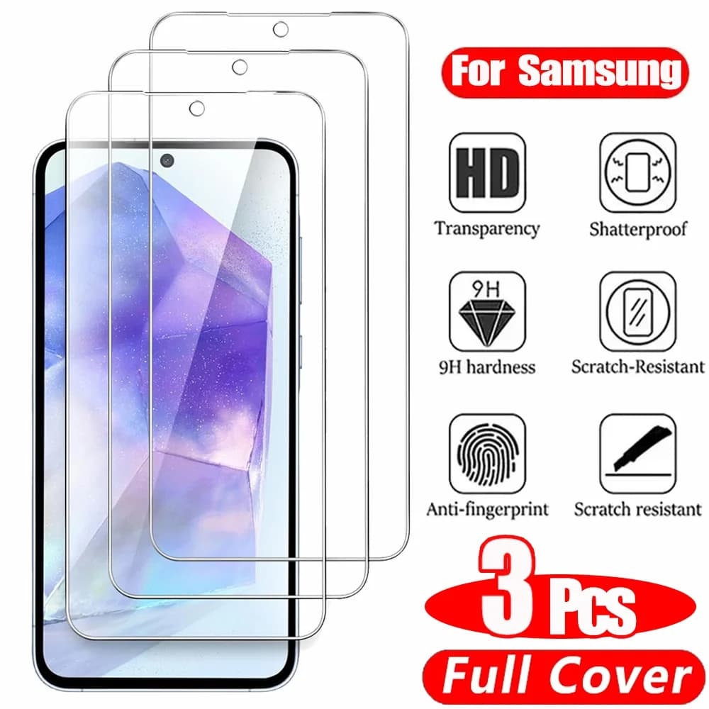 3PCS HD Tempered Glass For Samsung A16 A26 A36 A56 A55 A53 A54 A35 A25 A15 Screen Protector Samsung Galaxy S25 S24 Ultra Cristal Templado S24 FE S23 S22 S21 Plus