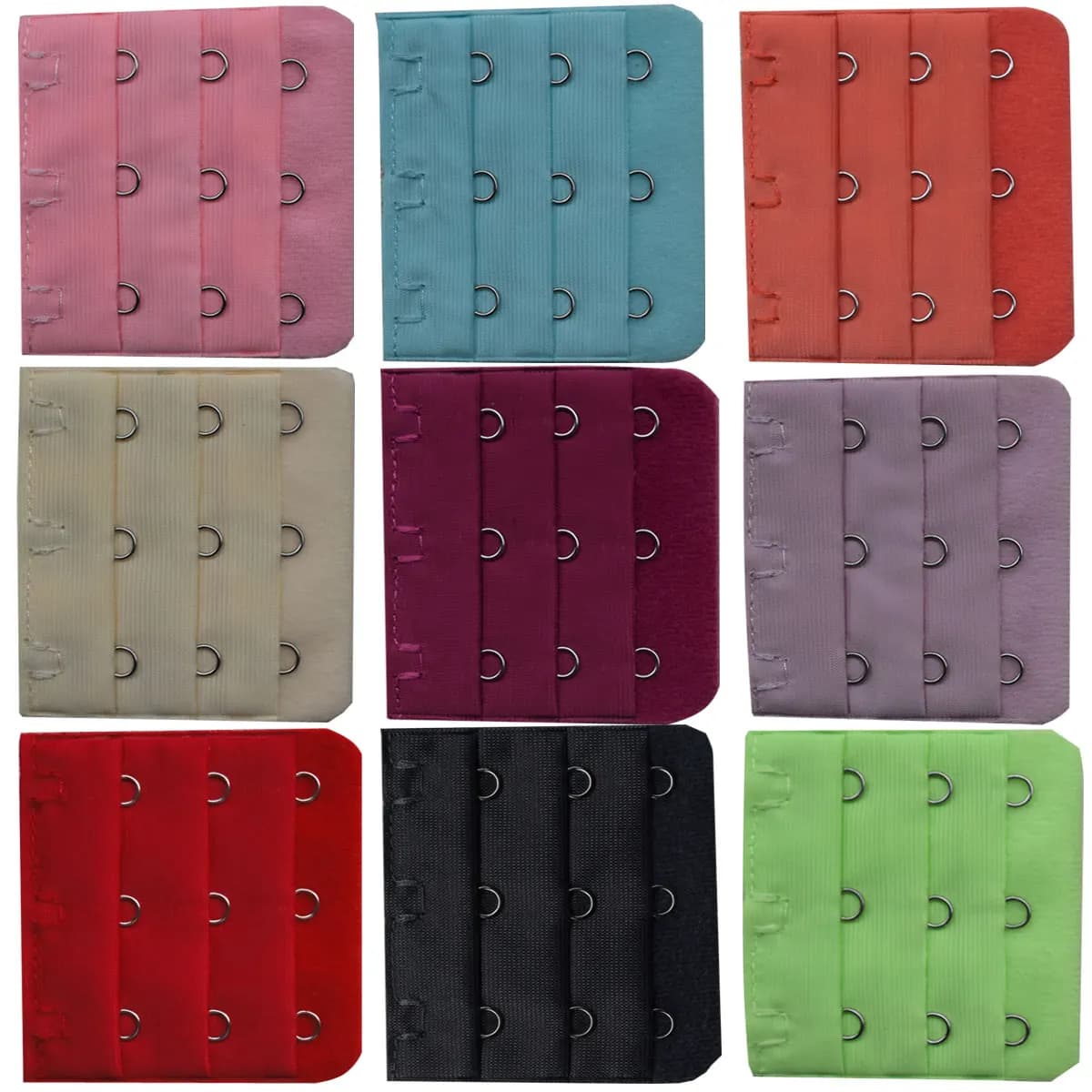 3-Row 3-Hook Bra Extender with Stainless Steel Hooks for Bras, Adjustable Extra Length Soft Velvet Back Closure (Multi Colors)