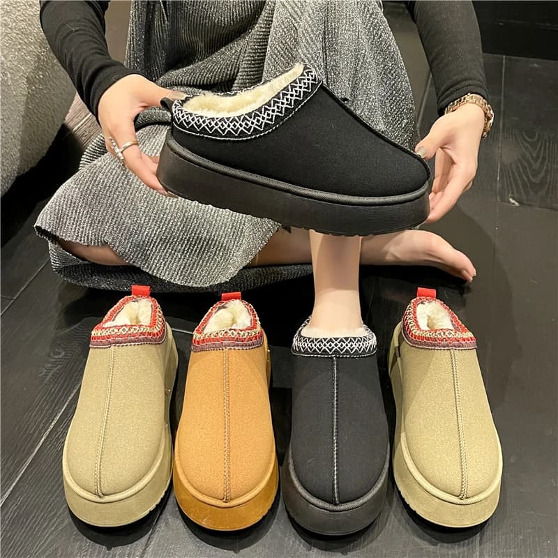 New Women's Wool Slippers Warm Platform Wool Low-top Snow Boots Slippers Women's Outdoor Anti-Slip Ankle Boots Cotton Shoes