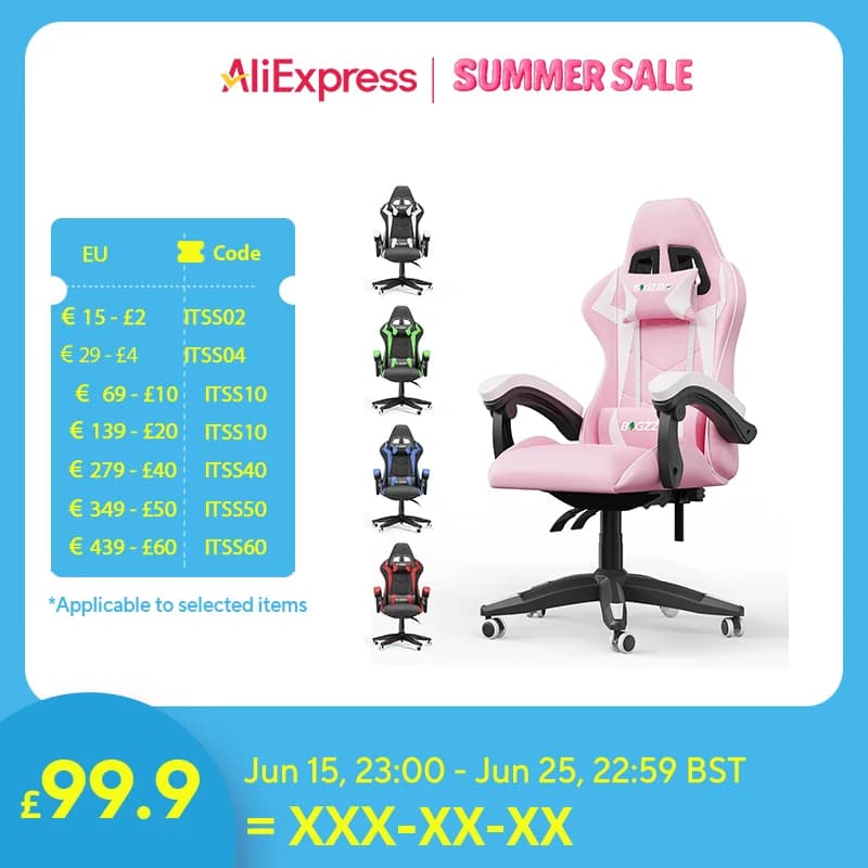 Ergonomic Gaming Chair Gamer Chairs with Lumbar Cushion + Headrest, Height-Adjustable Computer Office Chair for Girls, Boys