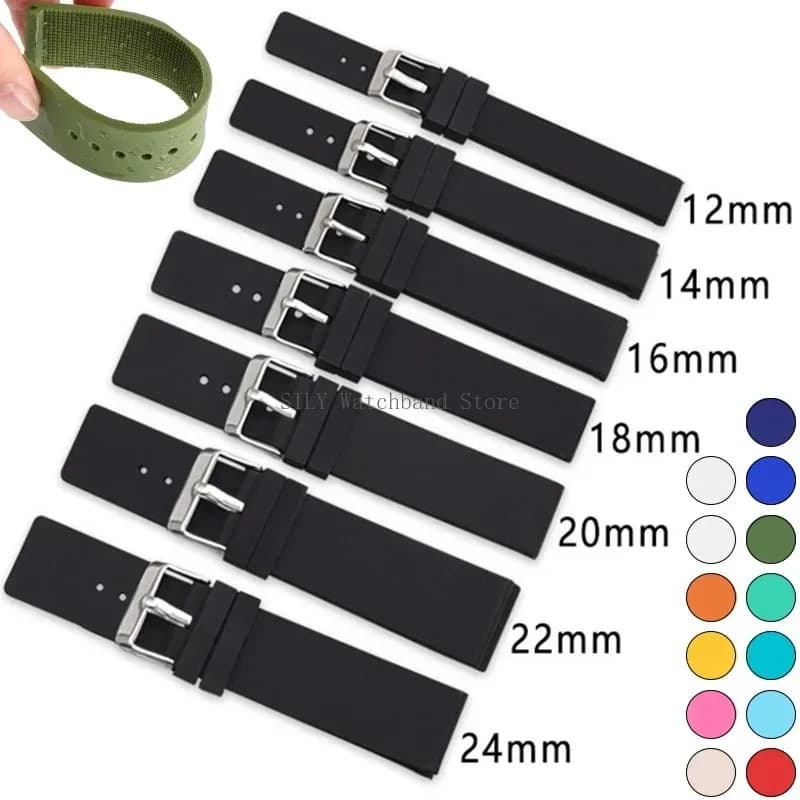 Universal Silicone Watch Strap Men Women Smartwatch Band Soft Rubber Sport Bracelet Waterproof Replacement Wristbelt Accessories