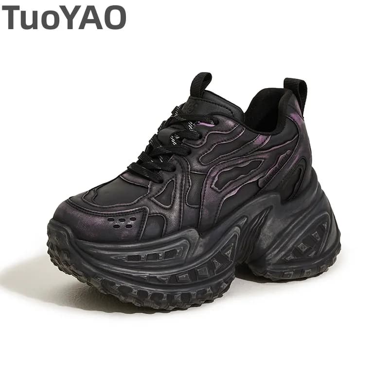 10cm Platform Wedge Sneakers Chunky Genuine Leather Women Spring Shoes New Autumn Winter Walking Sneakers Vulcanize Fashion