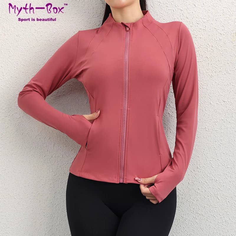 Women Sport Jackets Zipper Yoga Coat Thumb Hole Long Sleeves Running Sweatshirts Slim Workout Jackets Gym Fitness Tops Sportwear