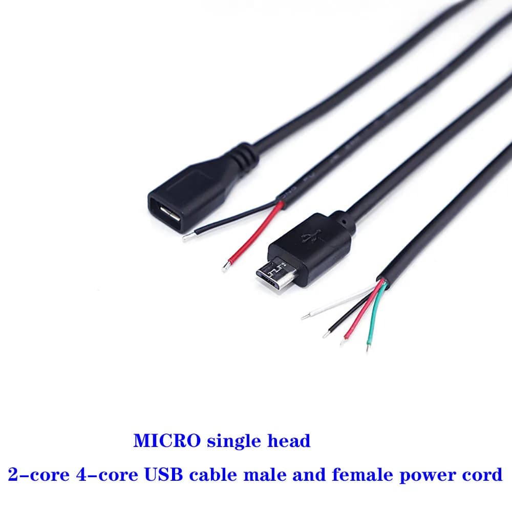 1pcs Micro USB Power Supply Cable 2Pin 4Pin  Male Female Wire Jack Charger Charging Cord Extension Connector DIY Data Cable 0.3M
