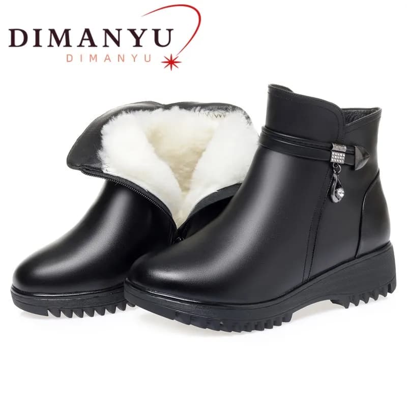 Women Snow Boots Thick Wool Large Size 41 42 43 Women Short Boots Genuine Leather Non-slip Wedges Winter Shoes Boots Of Women