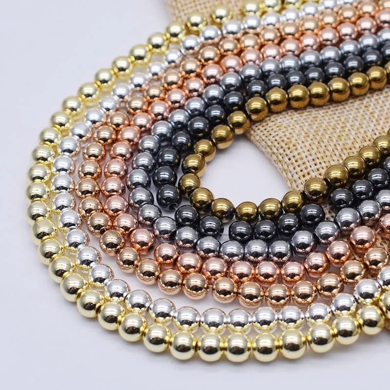 Natural Stone Golden Silvery Color Black Hematite Beads 4 6 8 mm Round Loose Beads For Jewelry Making DIY Bracelet 15''