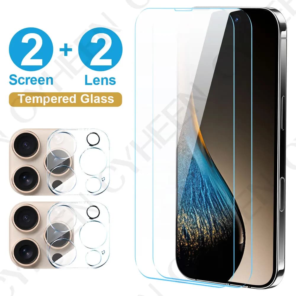 4in 1 Tempered Glass Screen Protector for iPhone 16 15 Plus full cover Camera Protector Film 14 Pro 13 Pro Max Camera Lens 12 11
