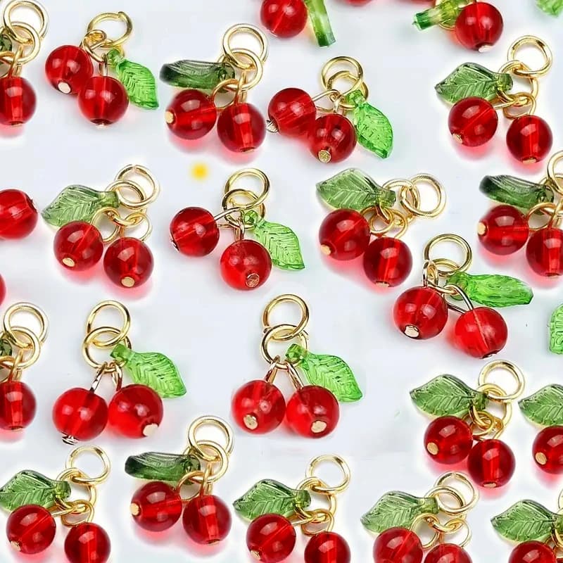 2-50PCS Red Cherry Charm Pendant 3D Small Cherry Glass Charms Pendants for Earring Jewelry Bag Phone Key Chain Diy Accessories