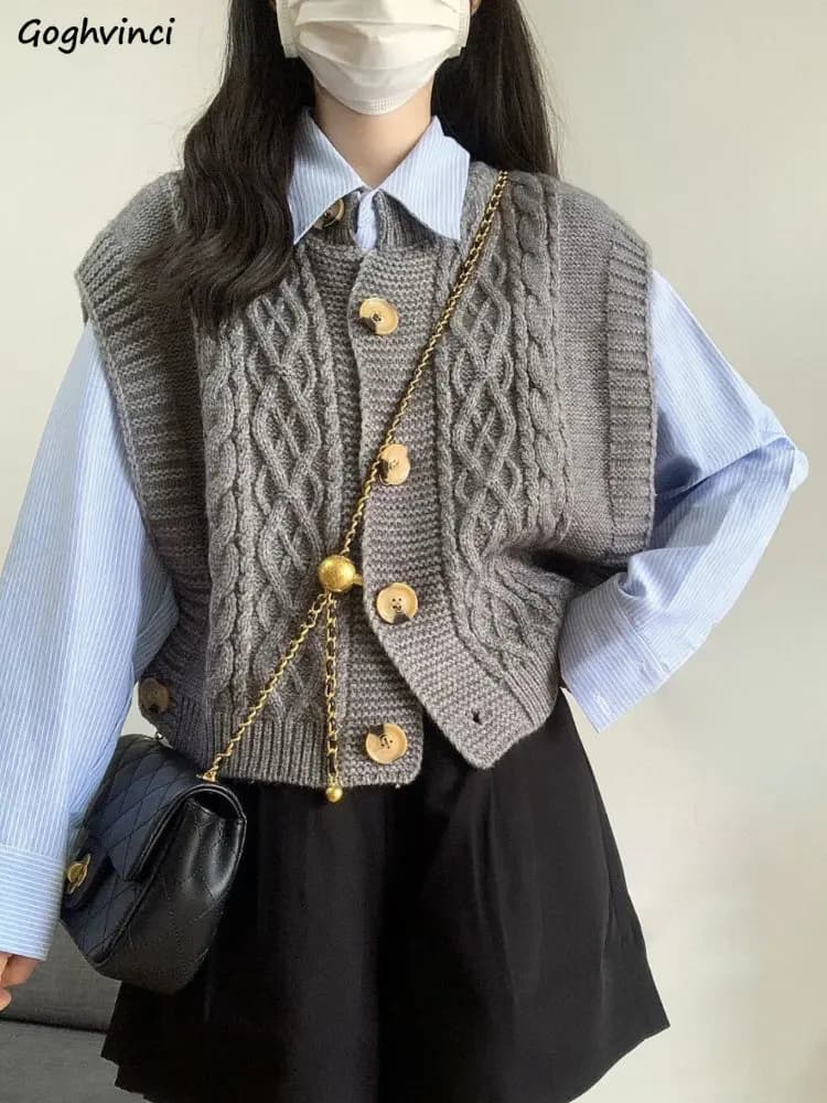 2pcs Sets Women New Autumn Preppy Style Gentle Cozy Knitted Sweater Vest Loose Leisure Striped Shirts Vintage Outfits OL Fashion