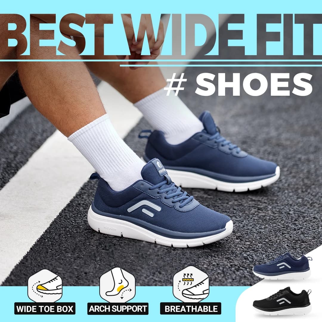 FitVille Men's Walking Shoes Wide Width Thick sole Lightweight Breathable Sneakers Shoes for Plantar Fasciitis Pain Relief