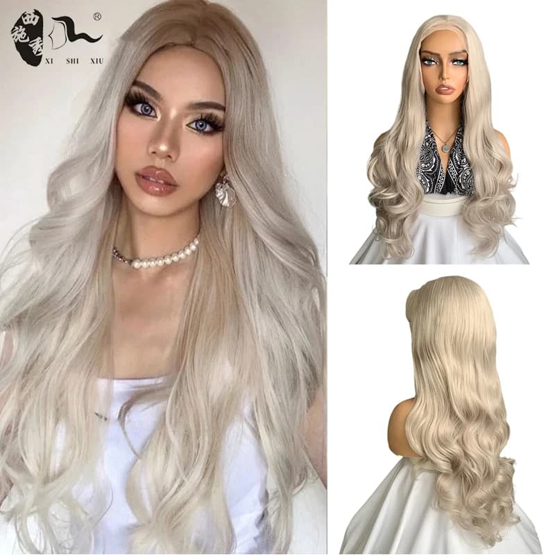 13*4 Lace Front Wig Pink Blonde Synthetic Lace Front Wig Long Body Wave Middle Part Hairline For Women Heat Resistant Fiber Wigs