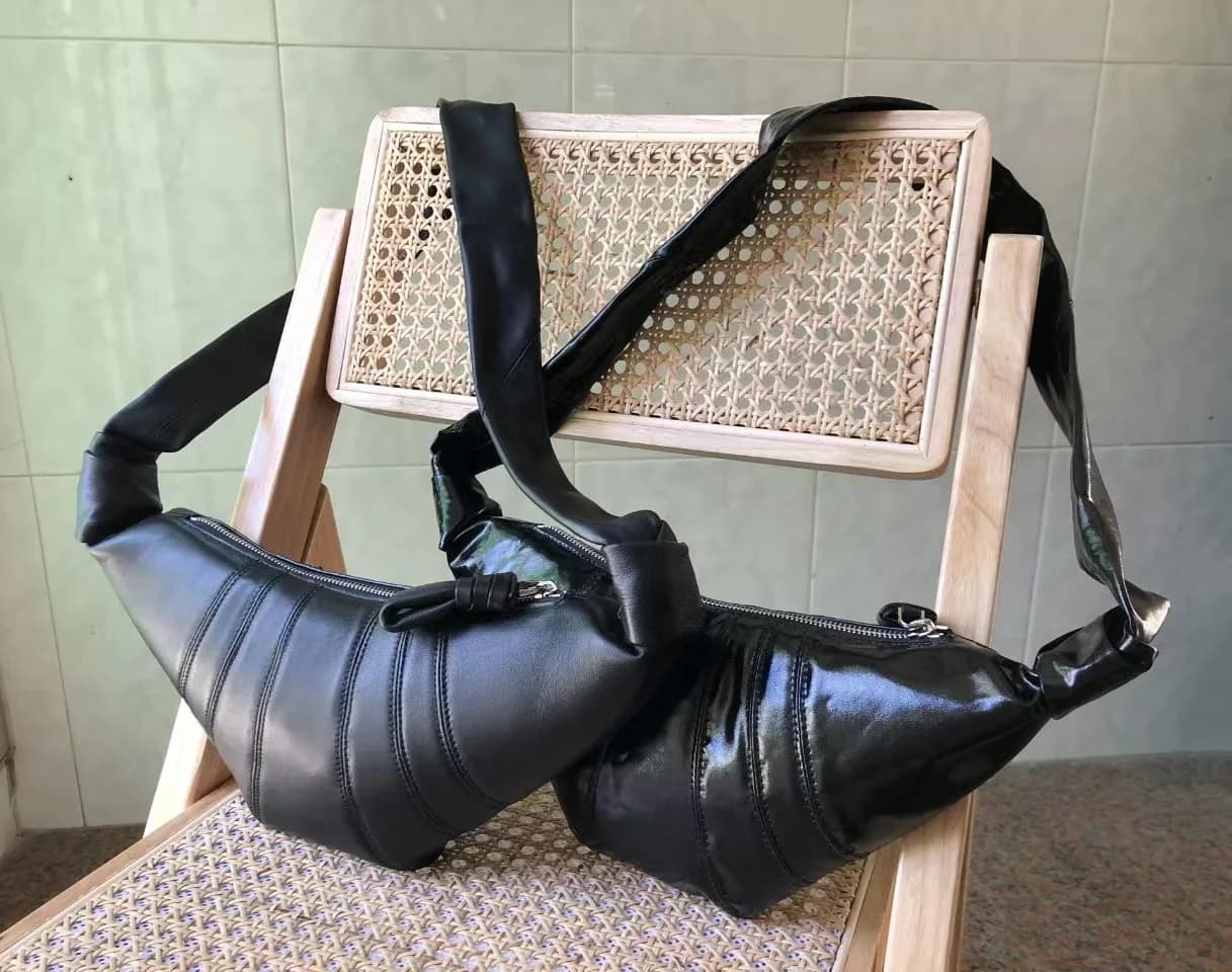 FIRMRANCH Classic Solid Color Famous Brand Horn Design Croissant Woman's Leather Crossbody Knot Pleated Dumpling Chest Bag Soft