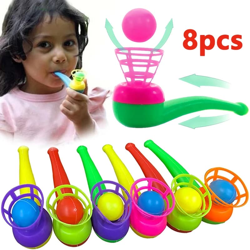 2-8pcs Colorful Plastic Tube Blow Ball Children's Puzzle Toys Classic Magic Floating Blow Ball Toys Baby Balance Training Game