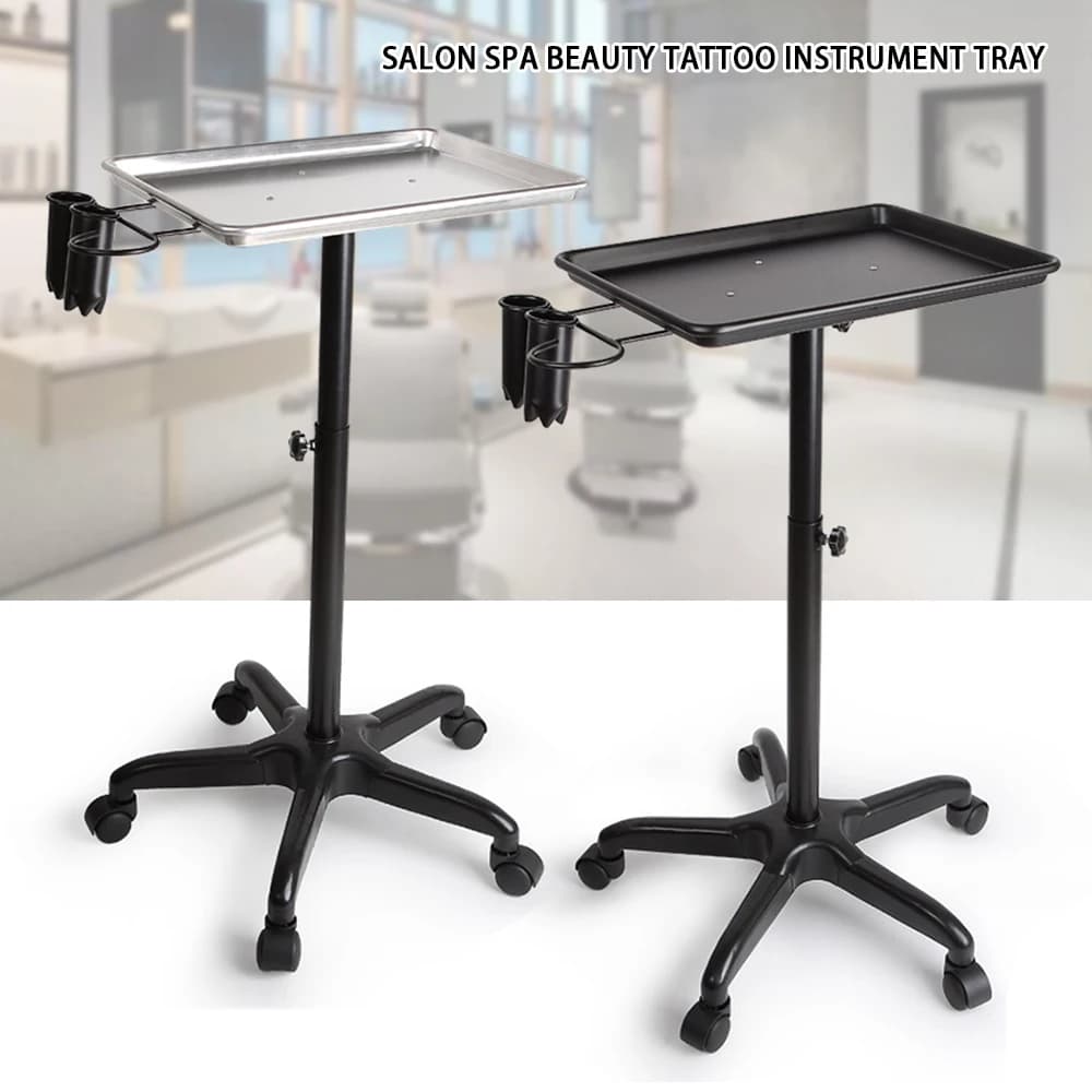 Salon Rolling Salon Tray Aluminum Trolley Cart Adjustable Height Mobile Beauty Salon Spa Storage Tray Tattoo Hairstylist Cart