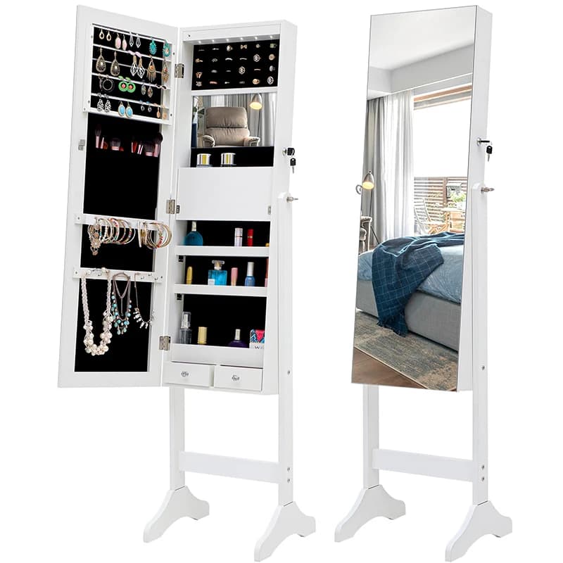Jewelry Cabinet with Mirror, Fashion Simple Jewelry Armoire Jewelry Organizer,Standing Storage Lockable Jewelry Cabinet