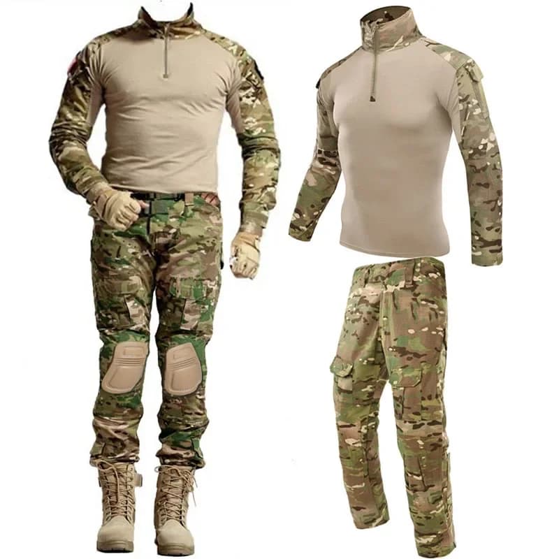 Men Tactical Suits Outdoor Paintball Clothing Uniform Shooting Combat Camouflage Shirts Cargo Pants +Knee Pads Pants