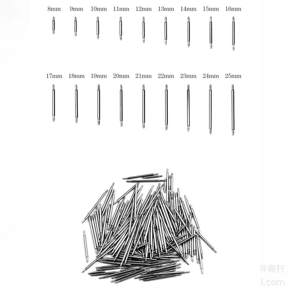 180PCS Stainless Steel Watchband Link Pins Assort Size SDF150S 8mm~25mm Double Flange Spring Bars Wristband Link Parts