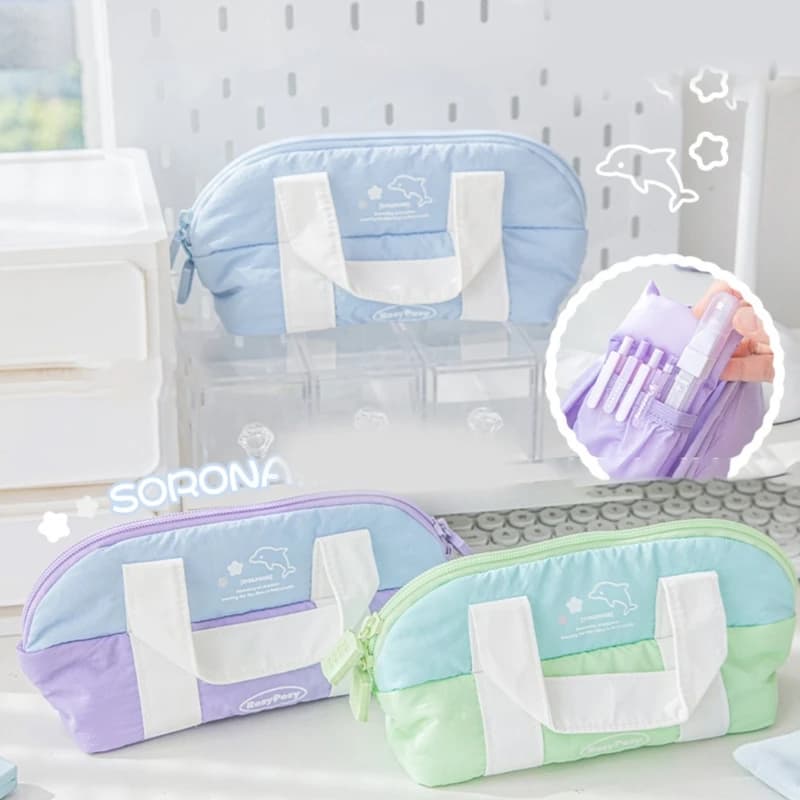 Handheld Pencil Case Large Capacity Pencil Pouch Soft Marker Pen Case Aesthetic Pen Bag Simple Stationery Bag