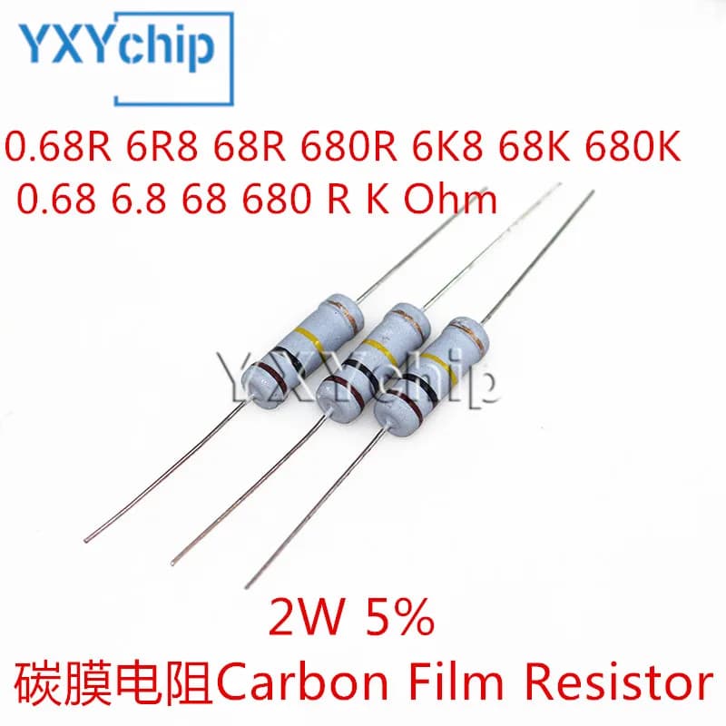 20pcs 2W Carbon Film Resistor 5% Resistance 0.68R 6R8 68R 680R 6K8 68K 680K 0.68 6.8 68 680 R K Ohm