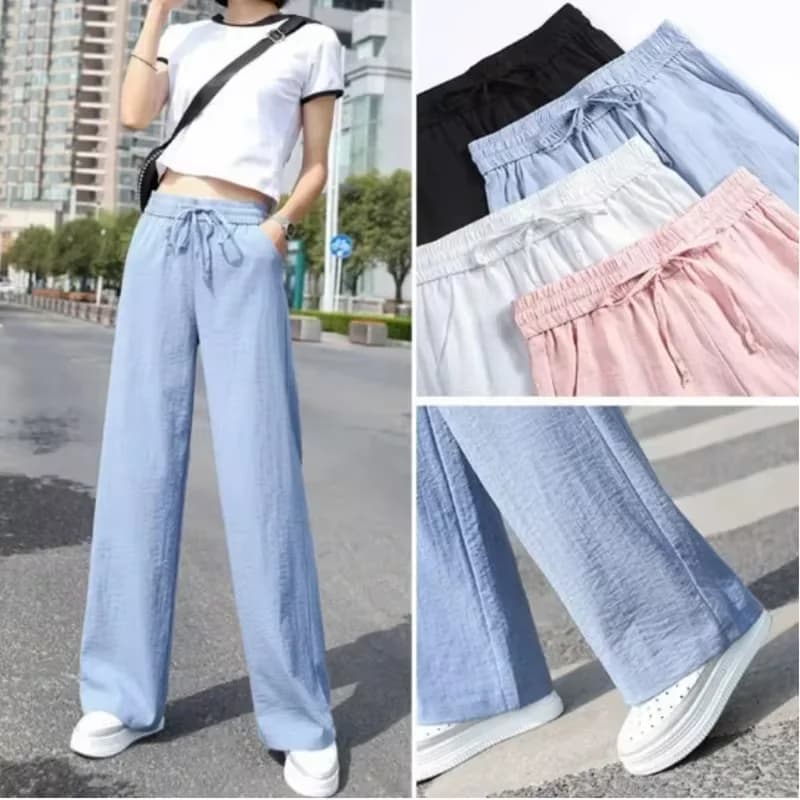2024 Spring/Summer New Women&#x27;s Korean Edition Wide Leg Pants with High Waist and Ice Silk Drop Feel Nine Point Straight Leg Pant