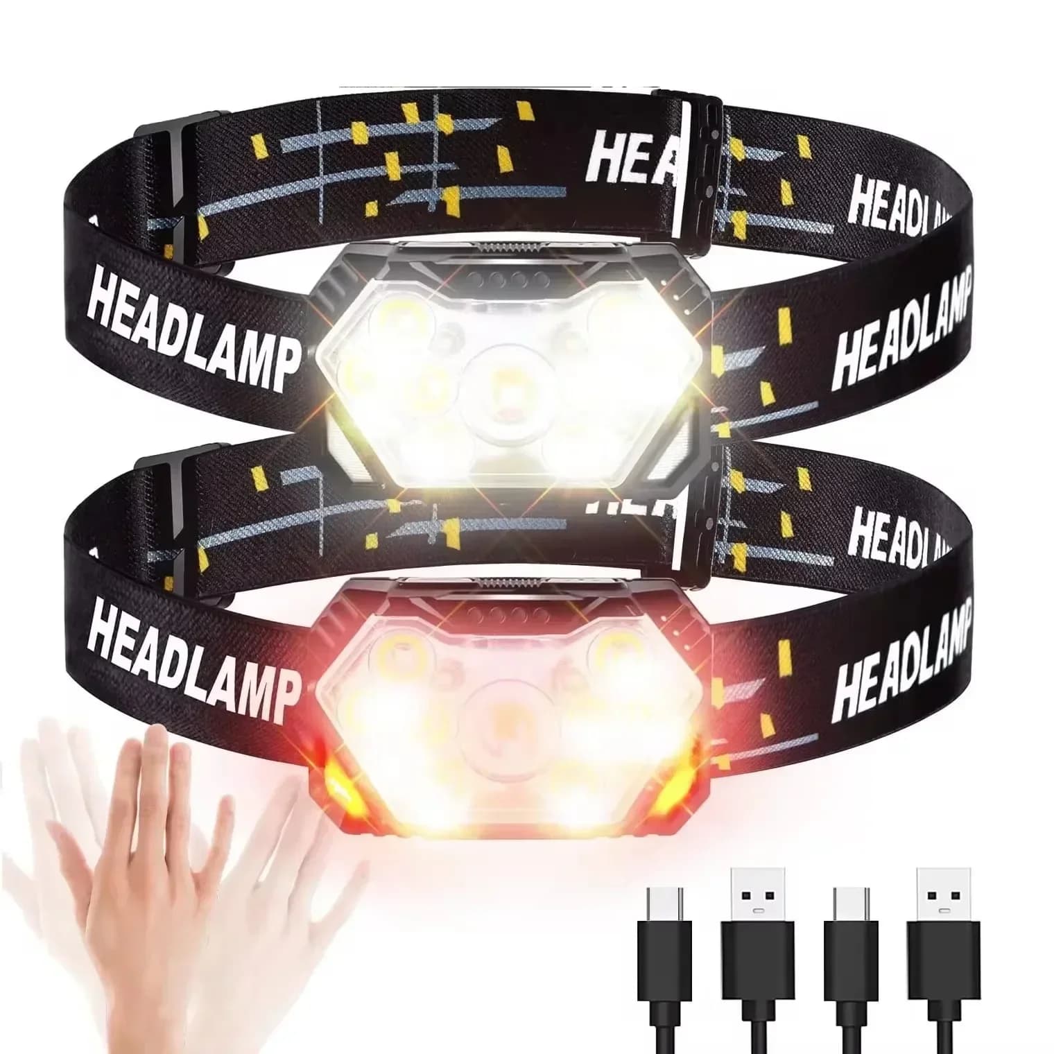 Powerful LED Sensor Headlamp USB Rechageable Headlight Led Head Torch Camping Search Light with Built-in Battery Fishing Lantern