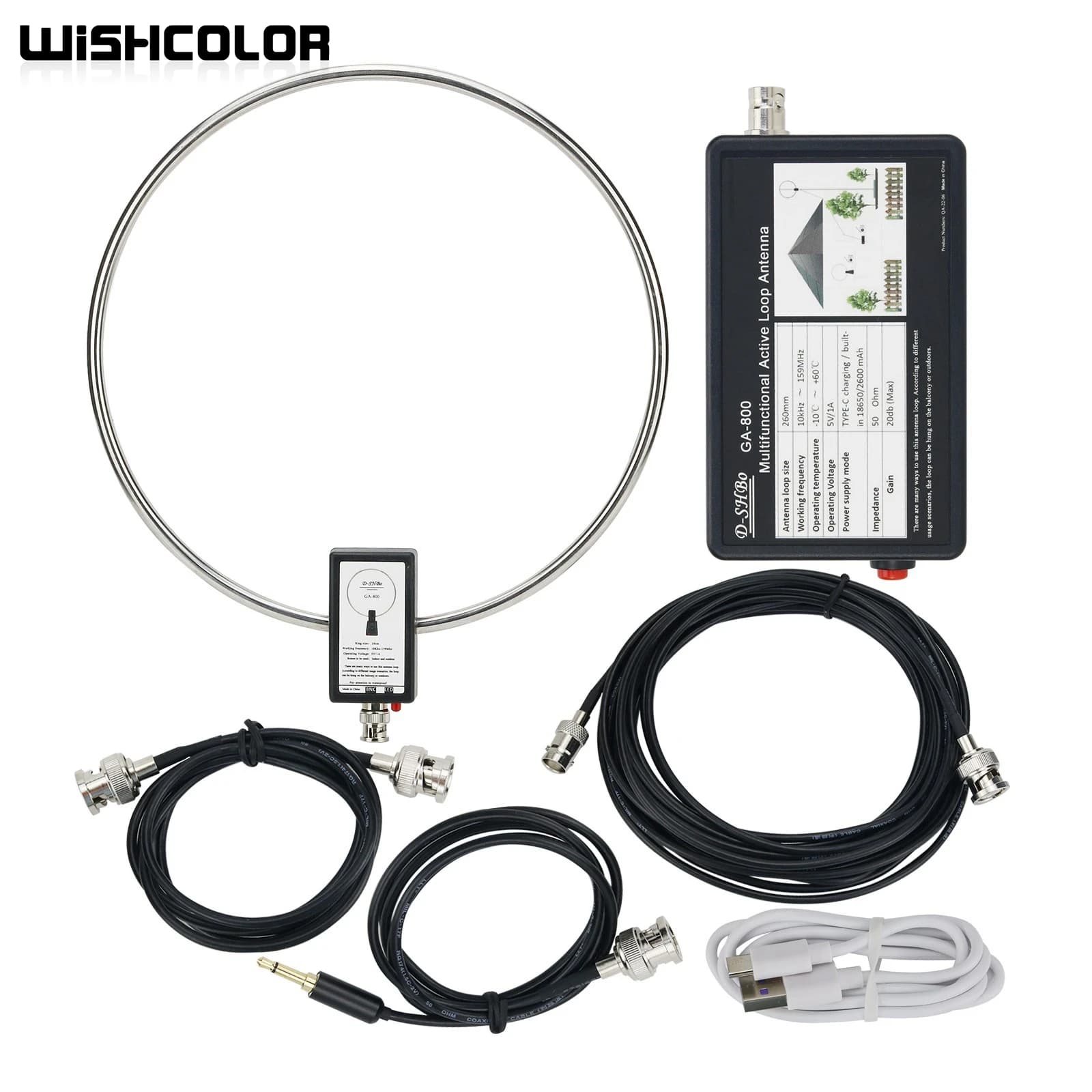 Wishcolor GA-800 Active Loop Antenna Shortwave Antenna 10KHz-159MHz Portable Antenna HF Antenna for Radios