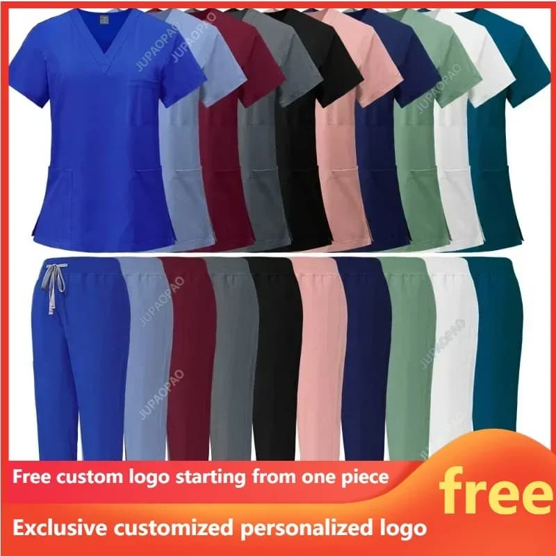 Personalized Logo Customization Slim Fit Medical Scrubs Uniform Women Scrub Sets Nursing Hospital Surgery Gowns Dental Clinic