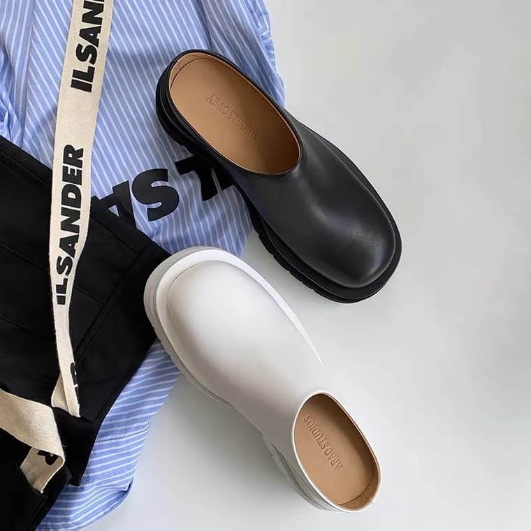 Women Slippers 2024 Summer Fashion Leather Shoes Loafers High Platform Slippers Women Black High Heels Mules Shoes Slides Women