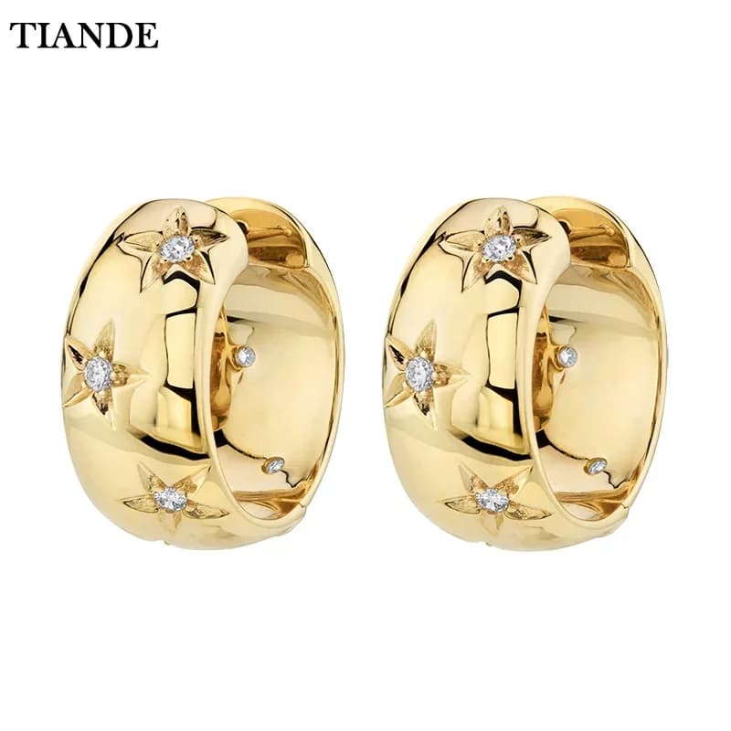 TIANDE Gold Color Big Hoop Earrings for Women Fine Zircon Star Round Circle Piercing Earrings Fashion Party Jewelry Accessories