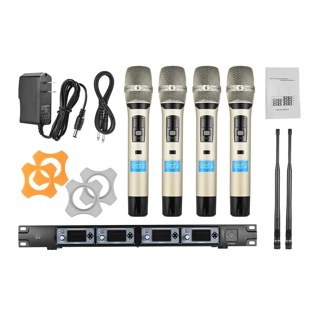 4 Channel Uhf 610-680Mhz Wireless Handheld Microphone Gaming Mic Wireless Guitar Transmitter for Recording Studio 80M Range