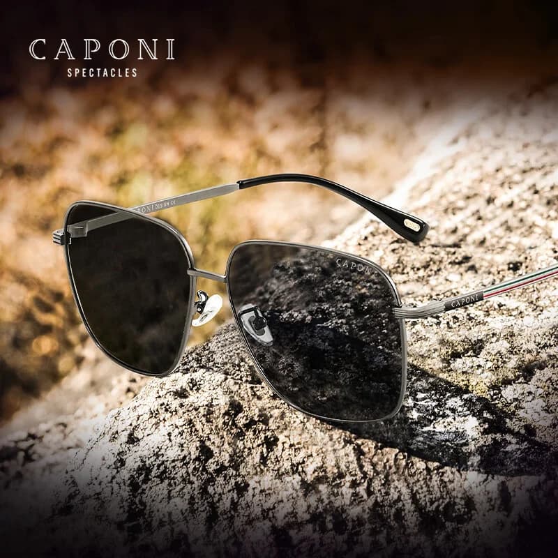 CAPONI Classic Men's Sunglasses Polarized Photochromic Alloy Sun Glasses Driving Male UV400 Protect Brand Design Shades BS23031