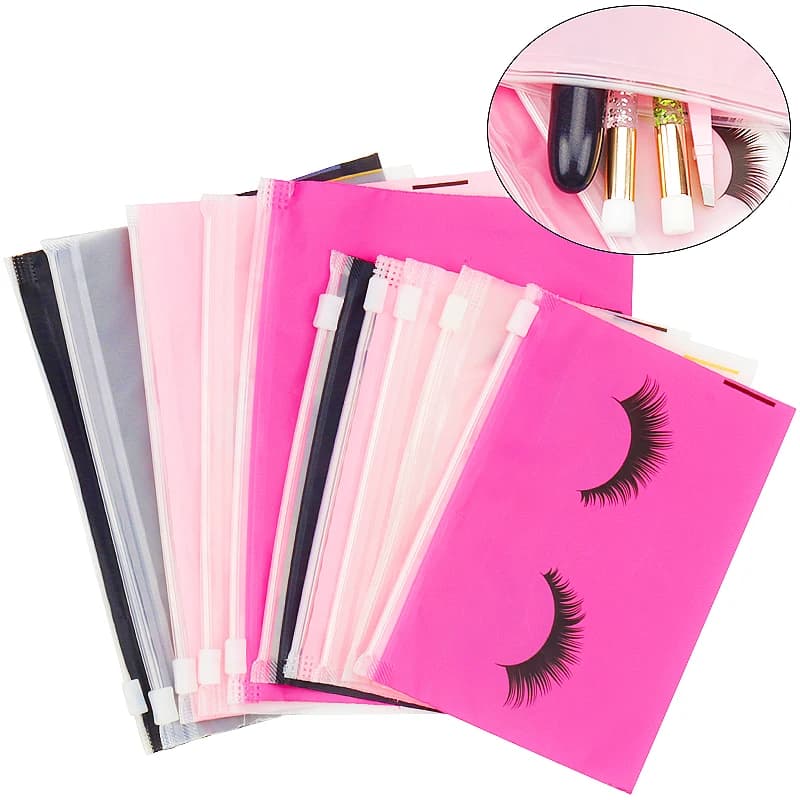 20 Pcs Eyelash Aftercare Bags Reusable Makeup Tools Travel Plastic Storage Lash Extension Pouch Cosmetic With Zipper Supplies