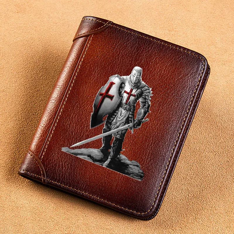 High Quality Genuine Leather Men Wallets Great Knights Templar Soldier Cover Short Card Holder Purse Trifold Men's Wallet BK3880